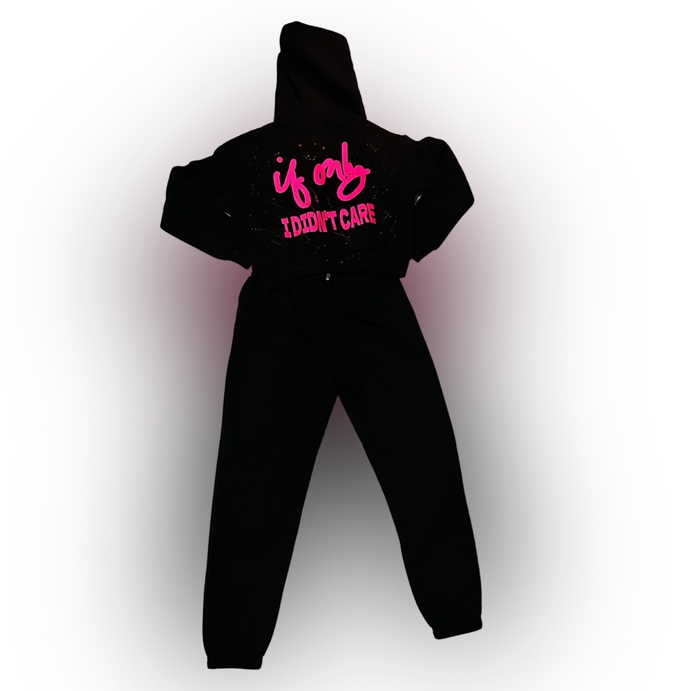 IF ONLY LIMITED EDITION Hot Pink Black Zipper Hoodie and Sweatpants Set